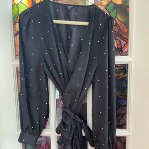 Black polka dot silky blouse (100% polyester)